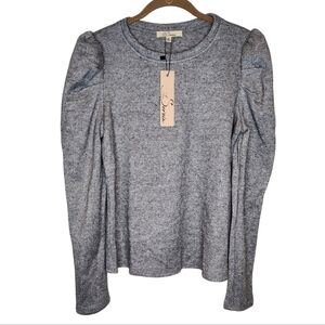 Les Serein Metallic Silver and Gray Puff Sleeve Sweater Size M
